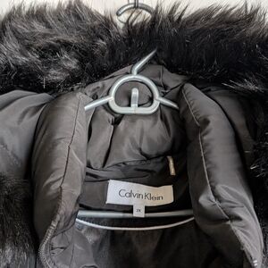 Calvin Klein Black Puffer Coat with Faux Fur Trim